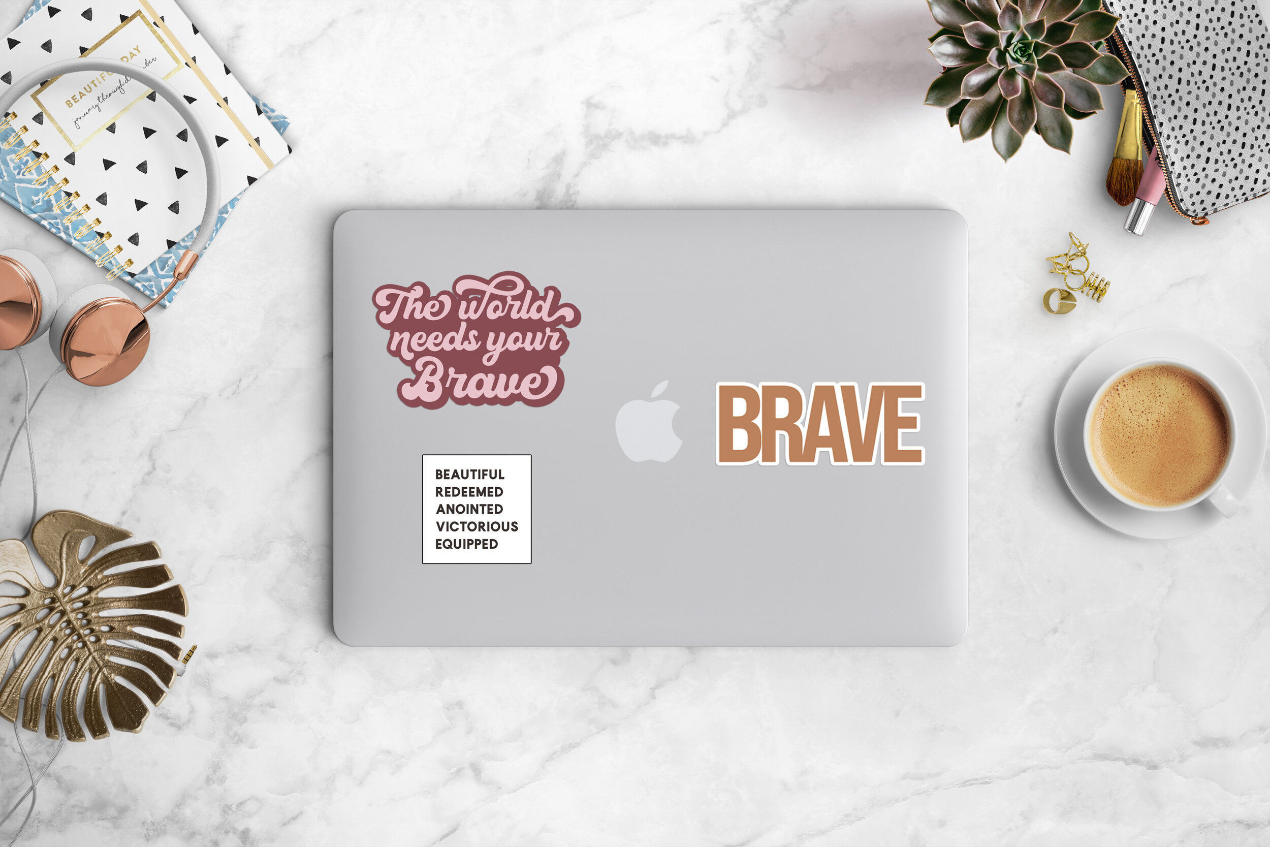 Image Sticker on laptop mockup where you can add simple inspirational words or icons, in addition to branding designs inserted via the smart . Brave Sticker Set Of 3 Brave Ministry
